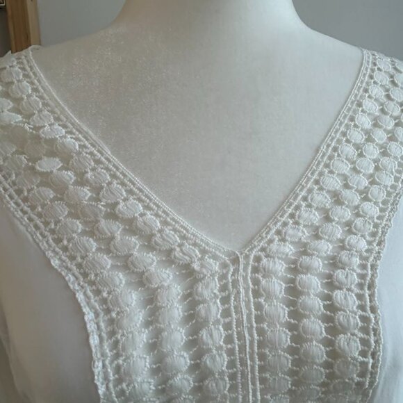 Solitary Swim White Beach Cover-Up Dress With Crochet And Fringe Sleeves - US S - Picture 2 of 8